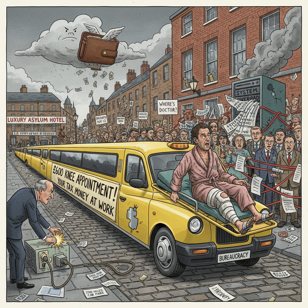 man travels 250 miles by cab for knee check, breaks entire system