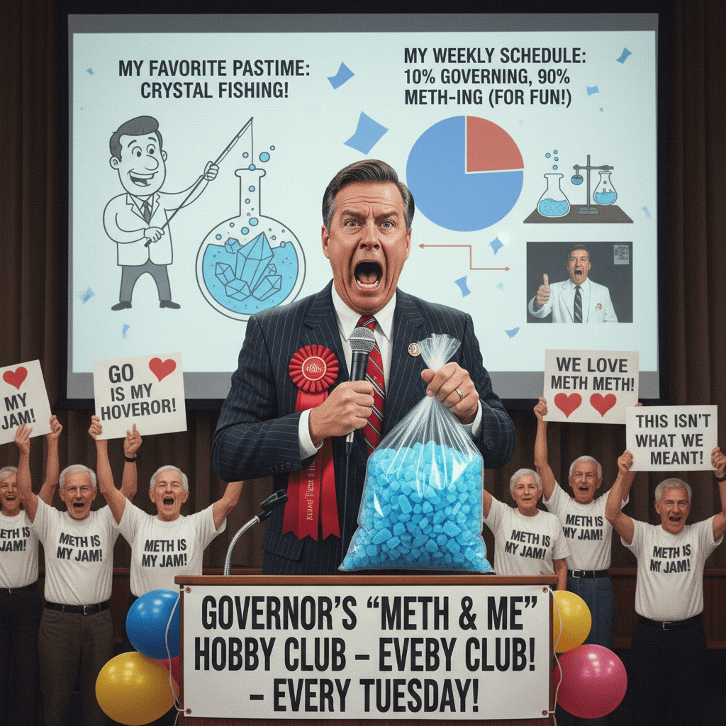 Governor accidentally screams about meth addiction like it's a personal hobby
