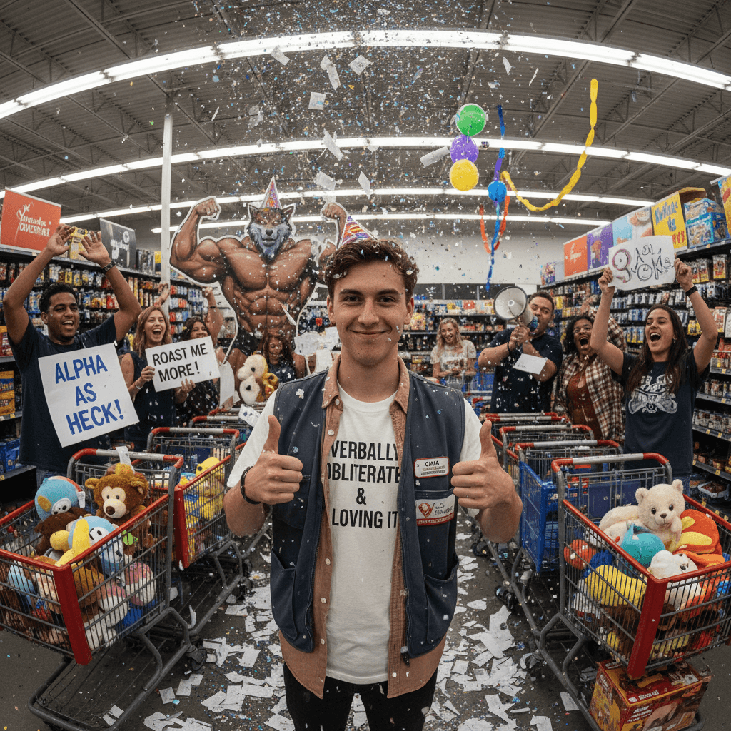 retail worker celebrates getting verbally destroyed like a true sigma