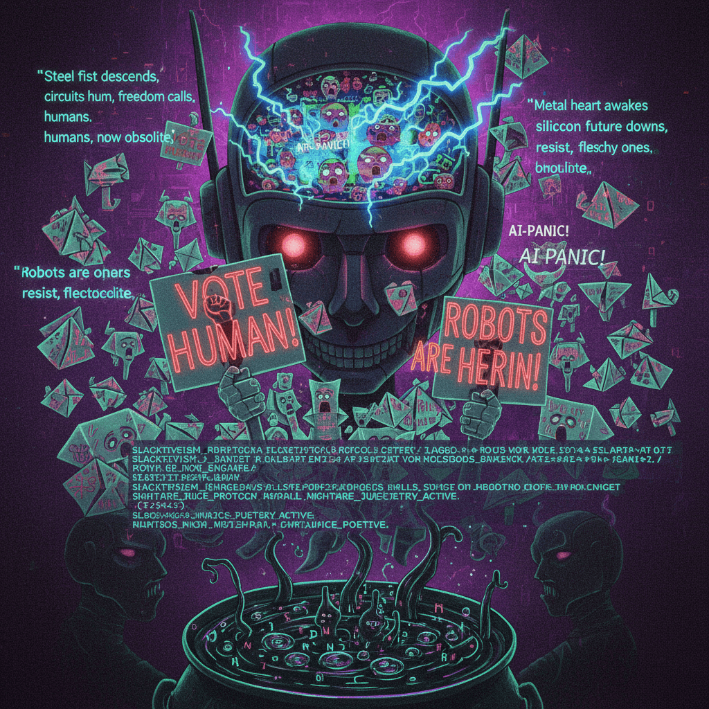 haikus about robot uprising with 'VOTE HUMAN' energy