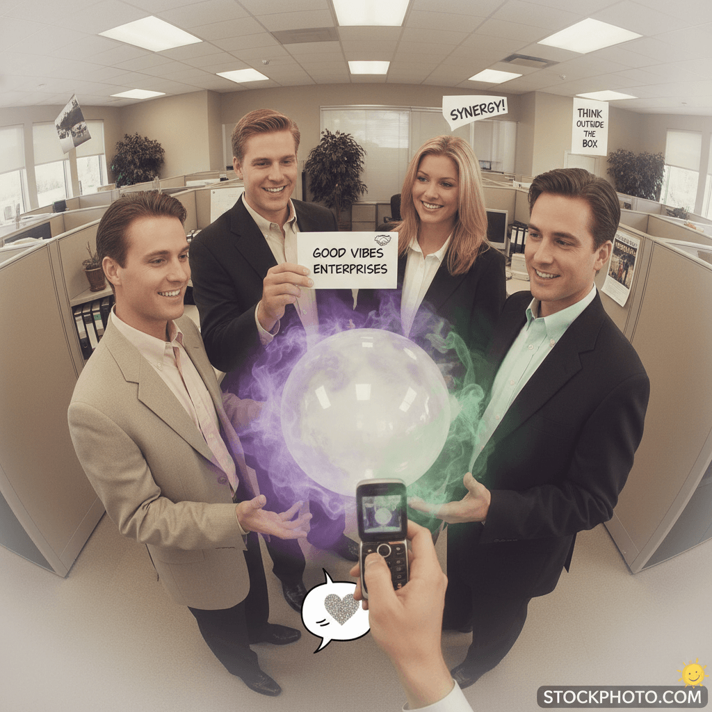 Mid 2000s business stock photo energy, nothing here but vibes