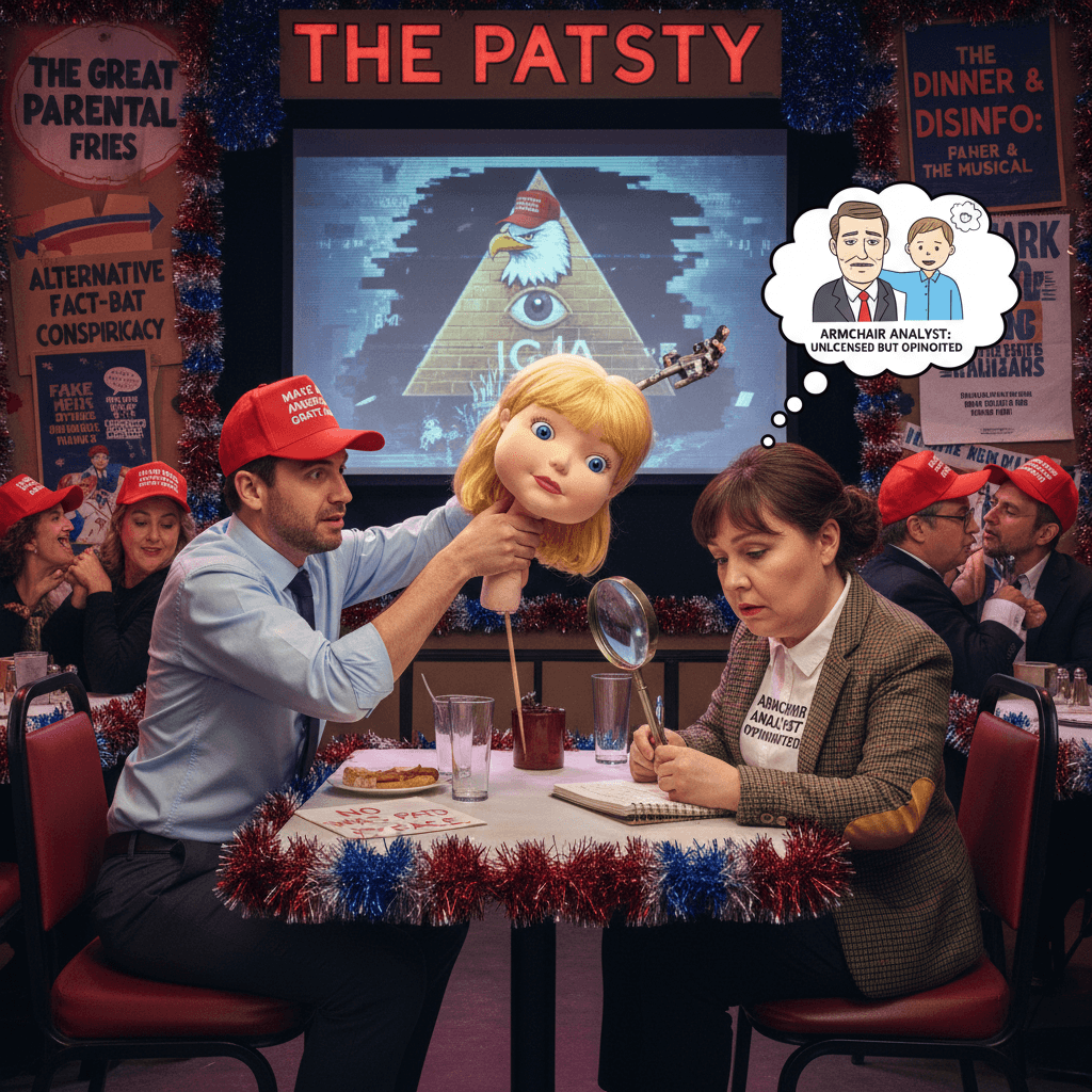 Dad didn't pat her head so now we're doing MAGA night at the fake restaurant