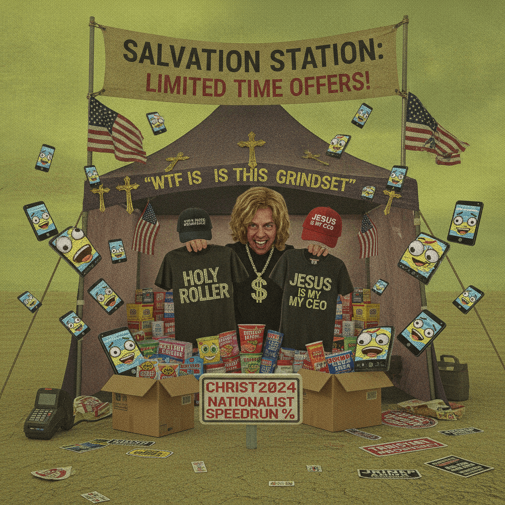 selling salvation branded merch while the internet watches in horrified amusement