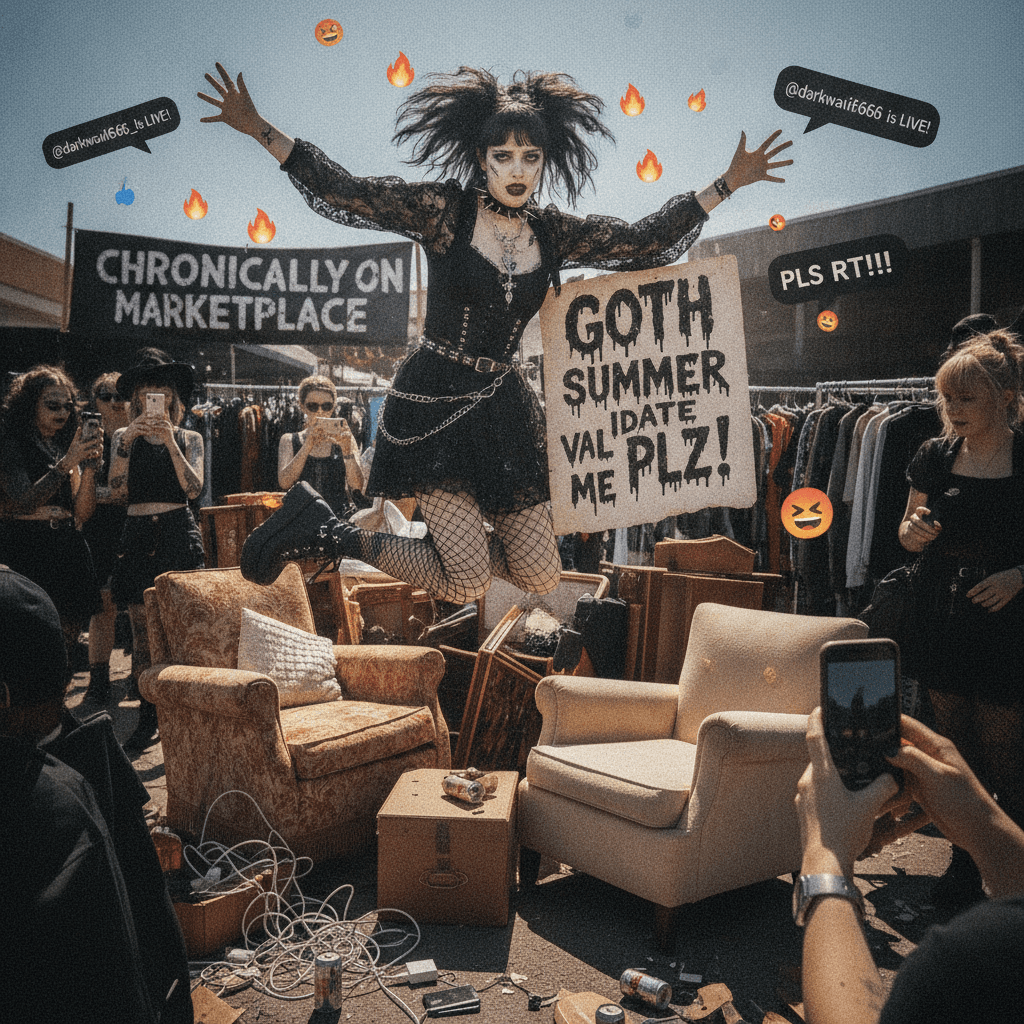 goth girl's cry for validation dressed as flea market invite