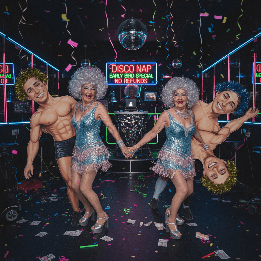 Grandmas befriend cardboard cutout at Tenerife disco, results are unsettling