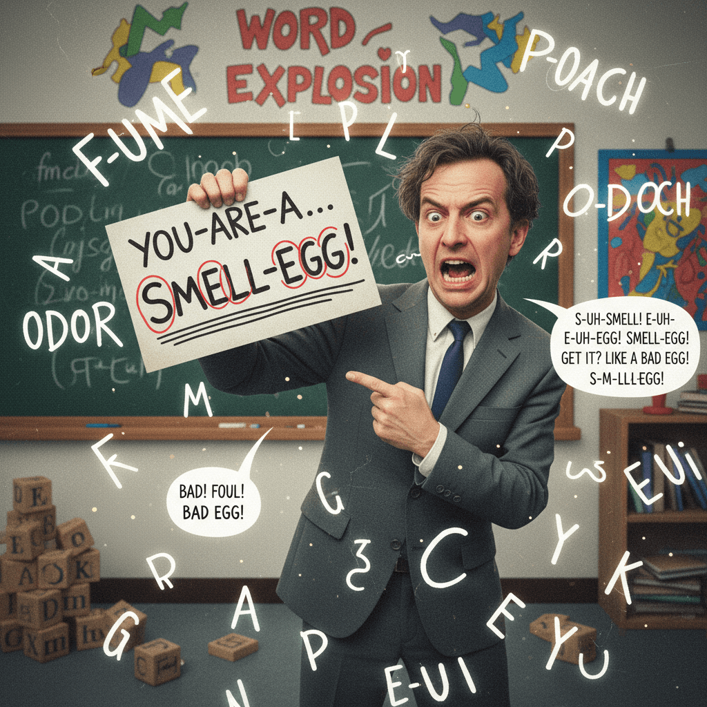 man explains his own insult like a toddler learning phonics