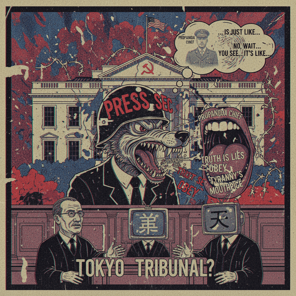 Press sec = propaganda chief, comparison trails off mysteriously