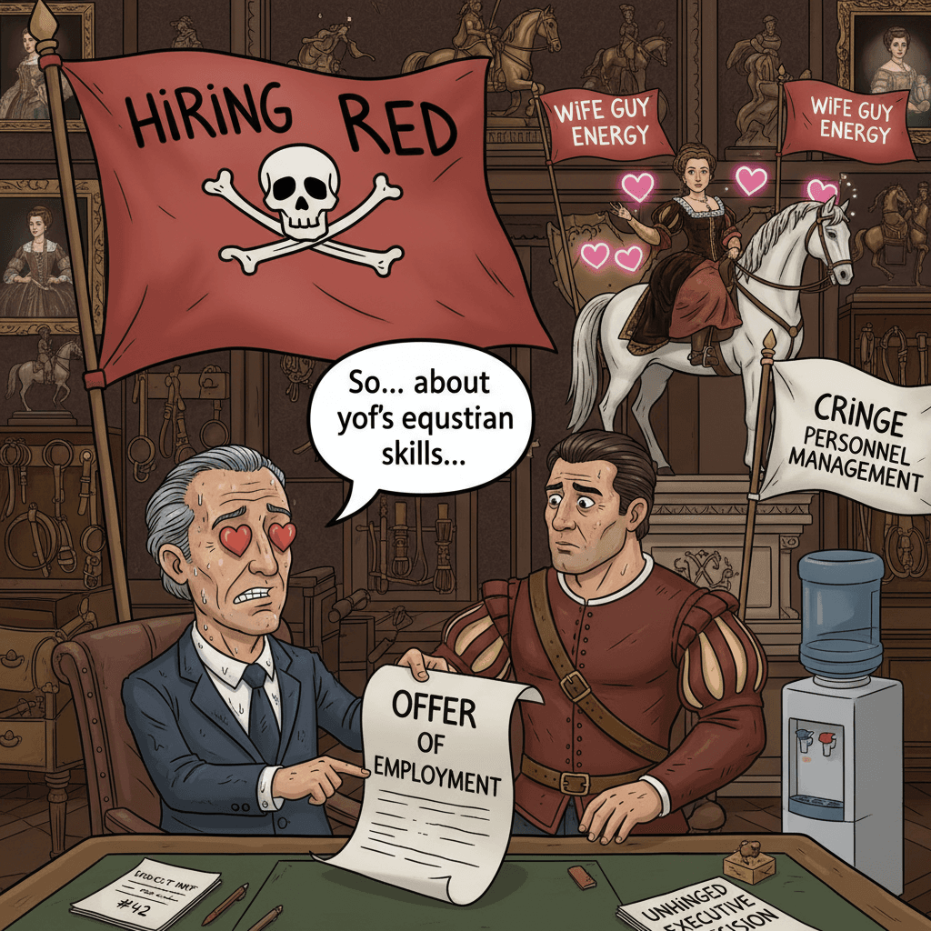 man hires cabinet member because he thirsted over his wife on horseback