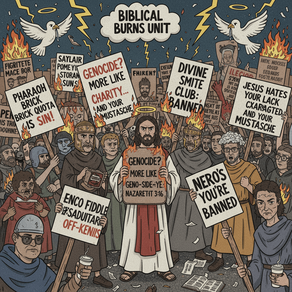 Jesus hates genocide (actually tho): A theological roast in sign form
