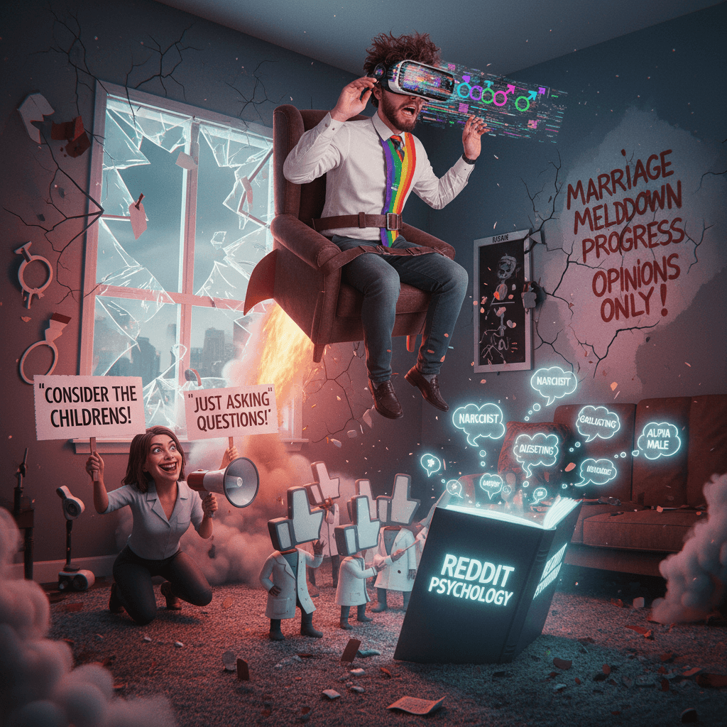 Husband shock speedrun with bonus armchair therapy and scare quotes