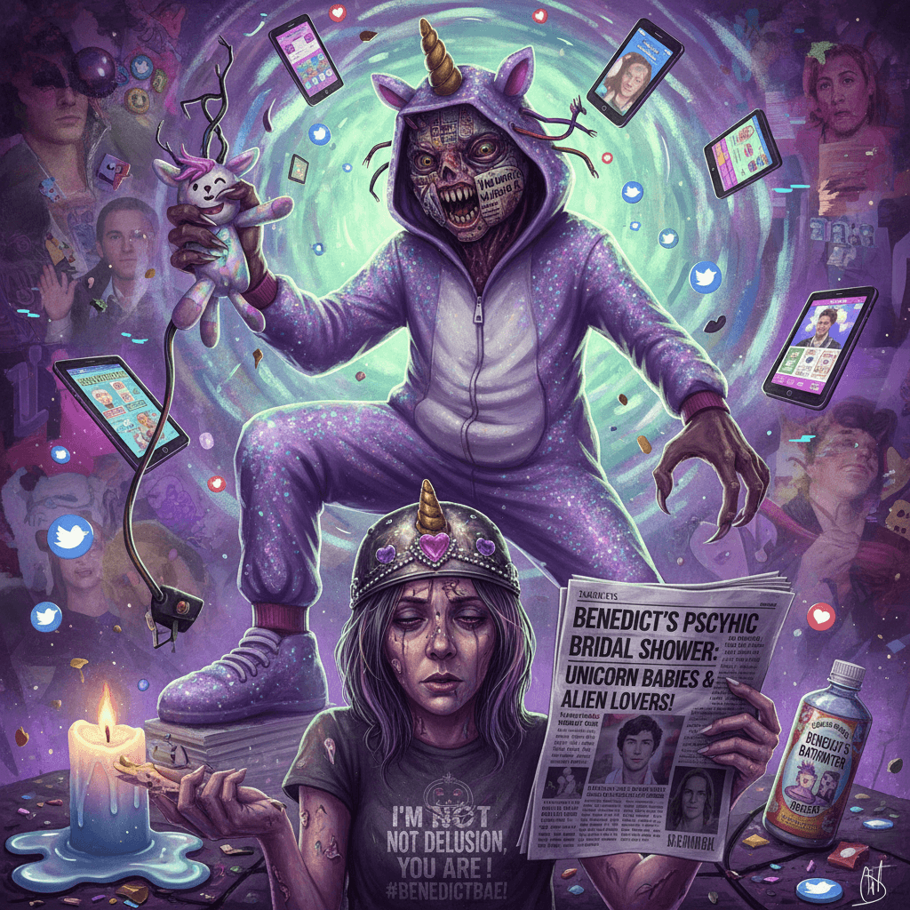 Benedict in a unicorn onesie: peak parasocial delusion meets fever dream tabloid