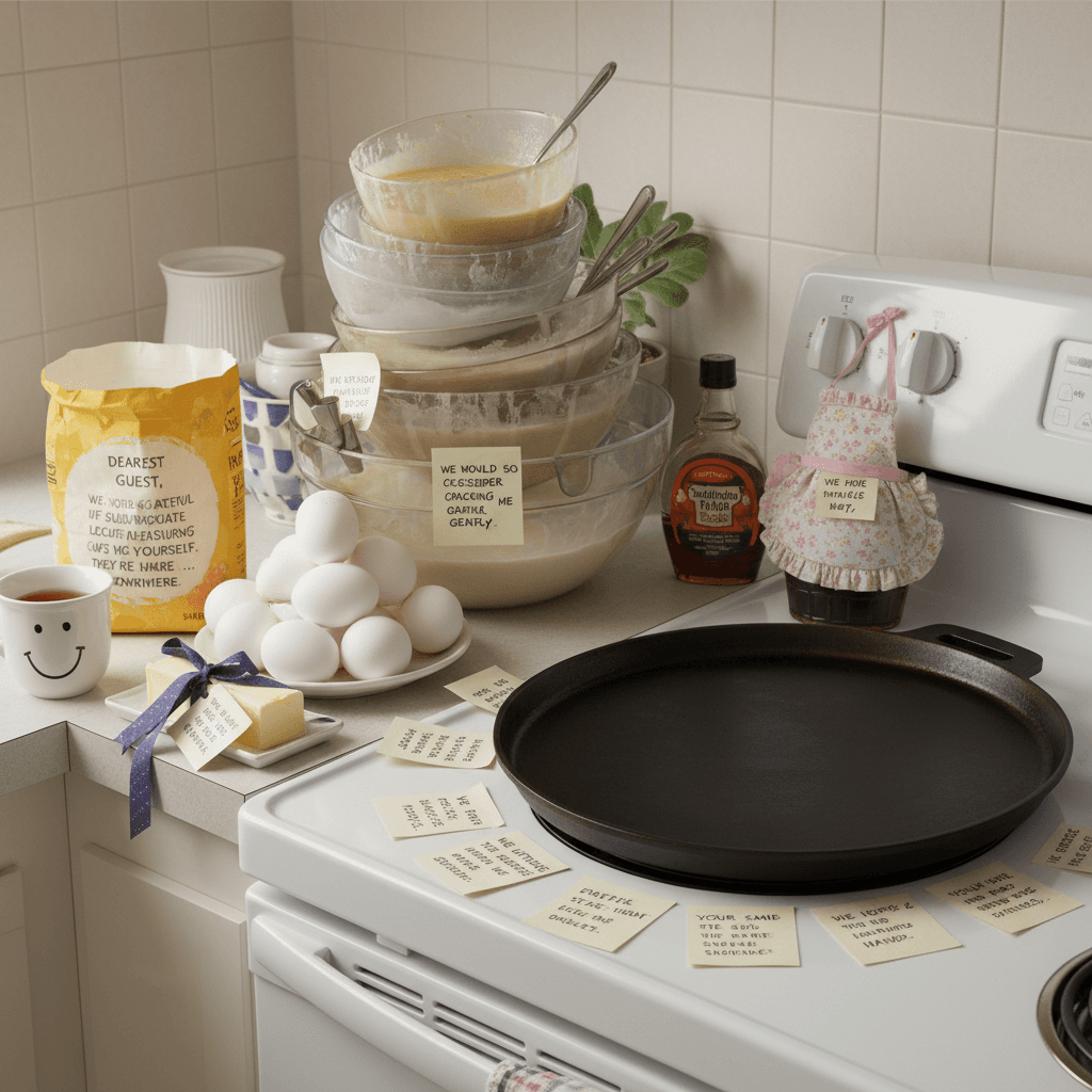 pancake ingredients with aggressive politeness, no instructions