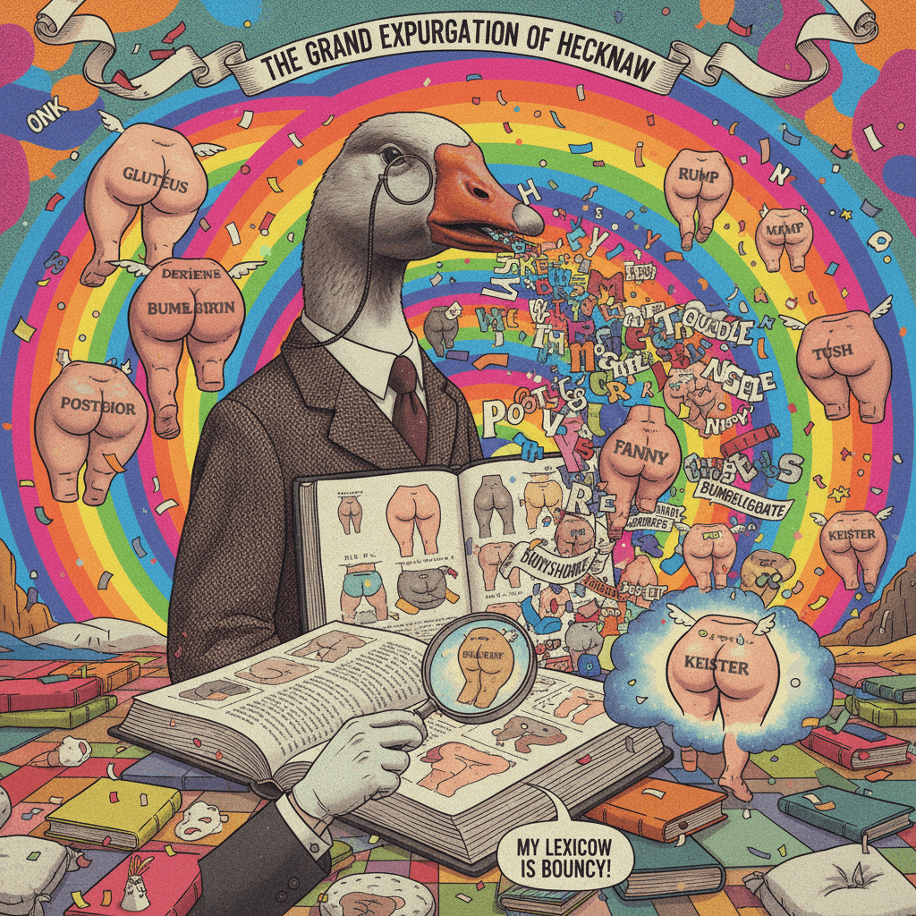 honk honk, someone discovered thesaurus and buttocks simultaneously