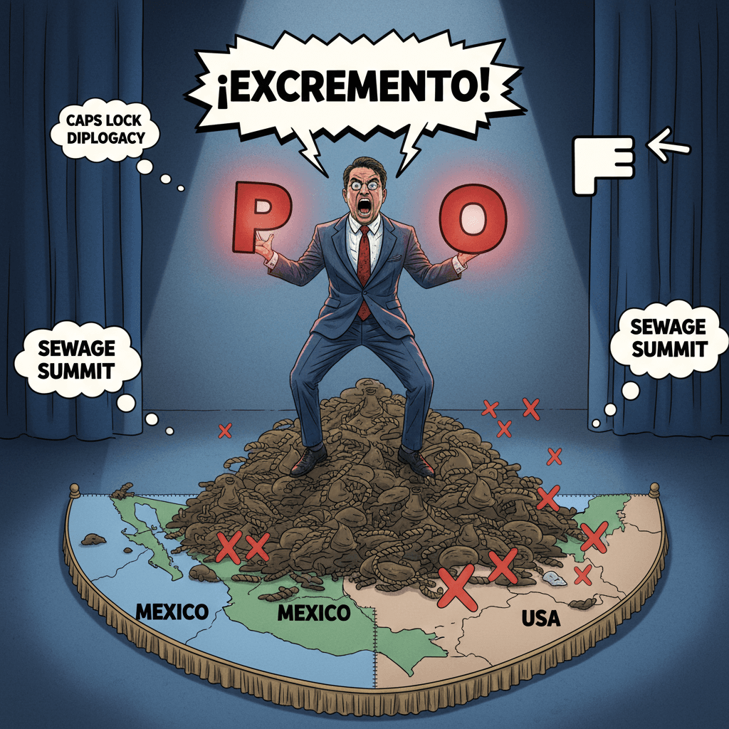 man yells about poop in all caps, mexico probably unfollowing