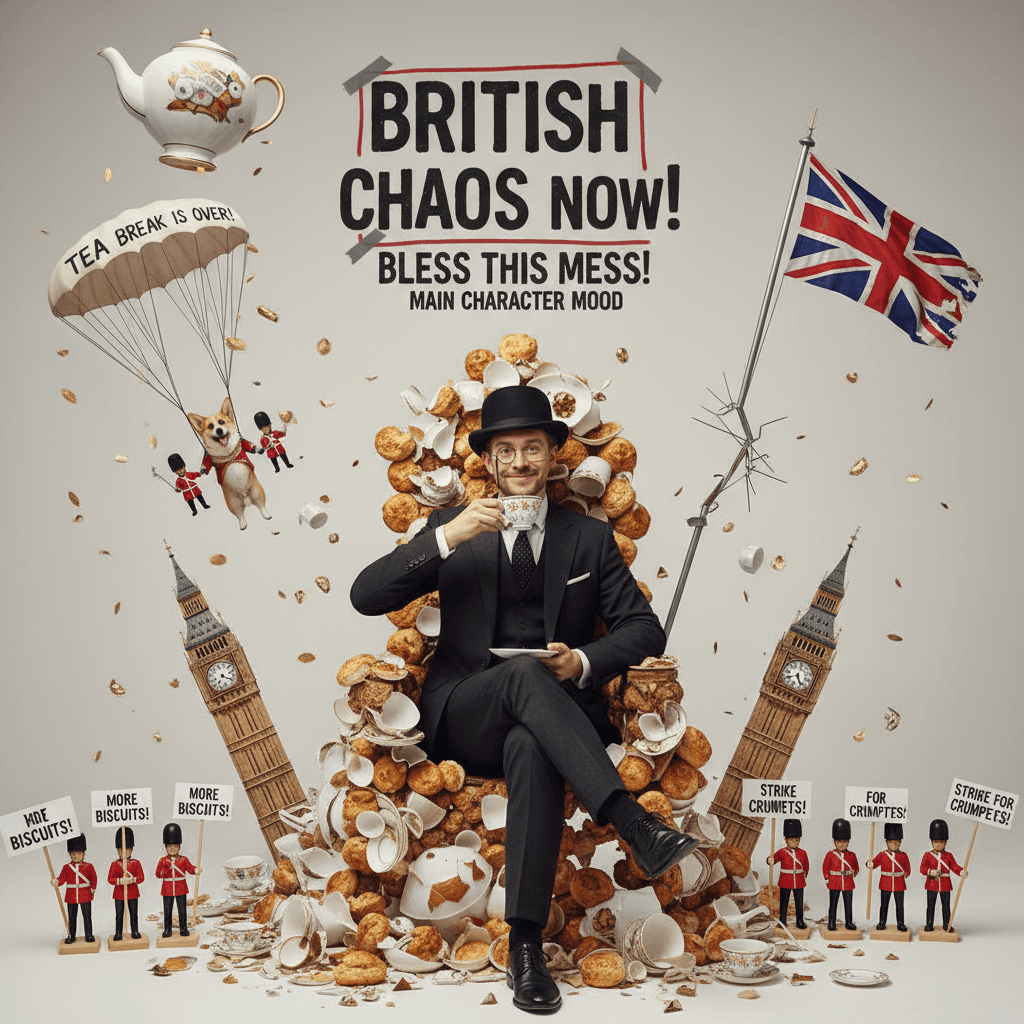 British man enjoys tea while empire crumbles spectacularly