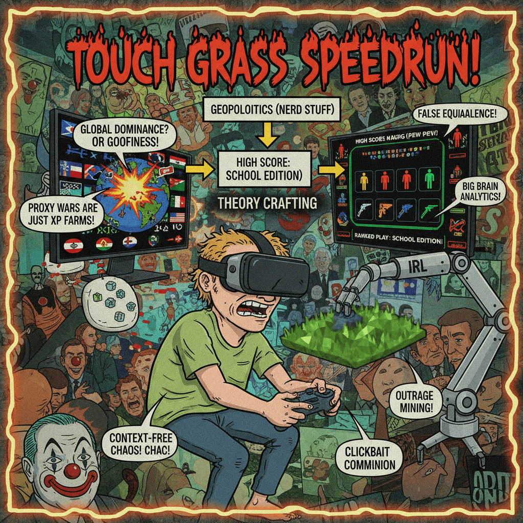 touching grass speedrun: comparing geopolitics to mass shooting