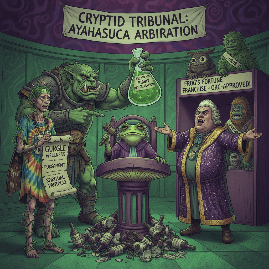 frog juice lawsuit with orc witnesses and broken spiritual enlightenment