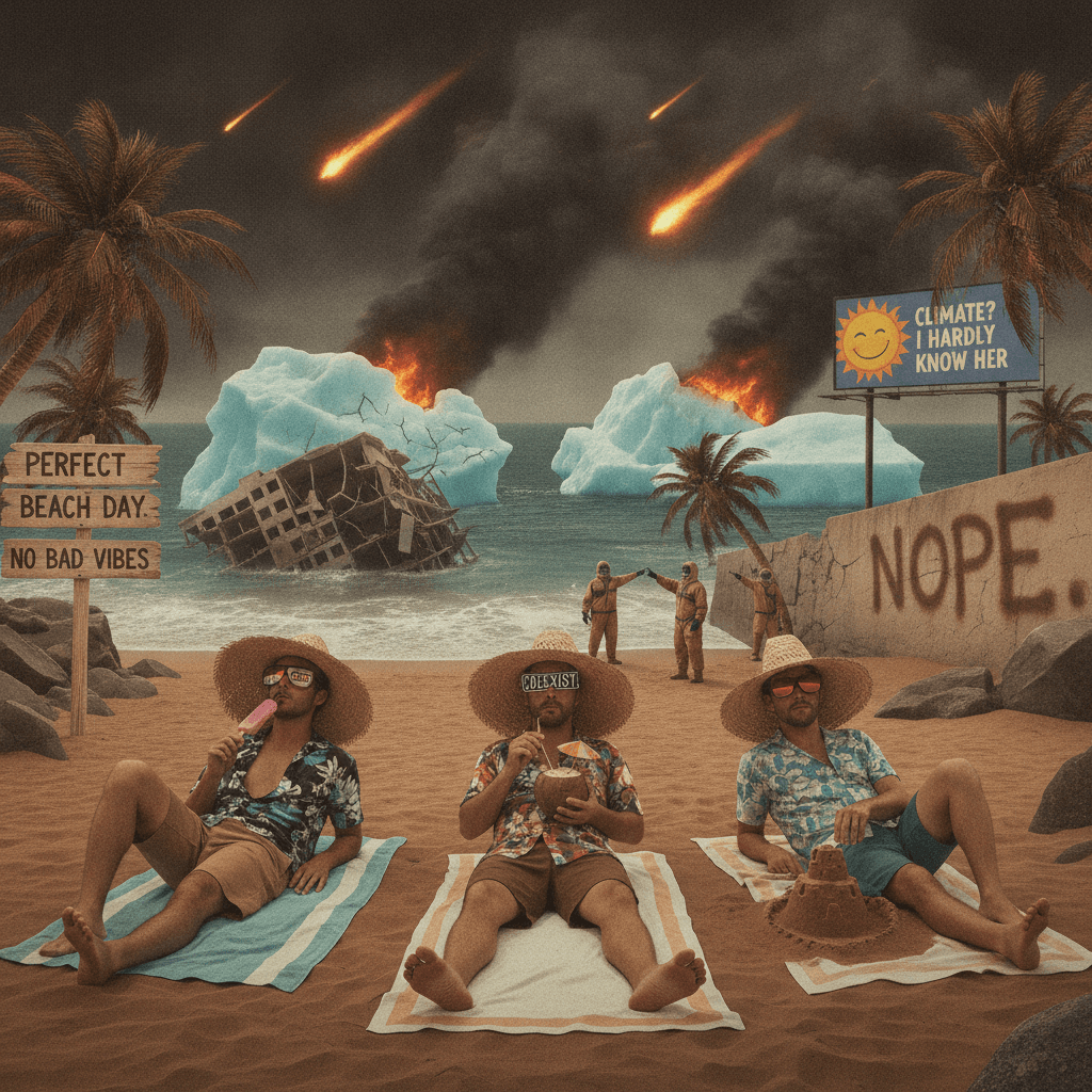 Beach bums ignore apocalypse, climate denial hits different
