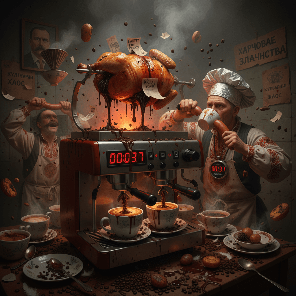hell's espresso machine: a rotisserie chicken filled with regret