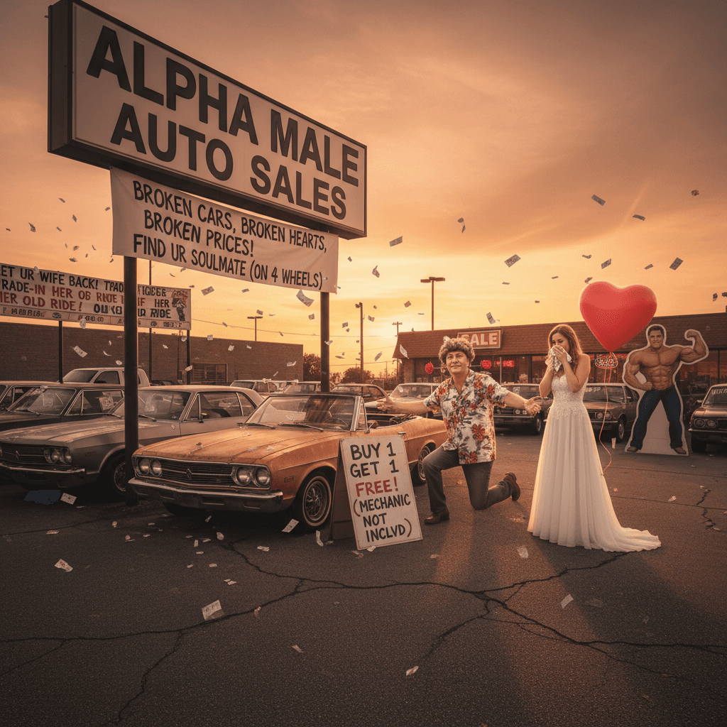 broken kerning meets broken hearts at alpha male auto sales