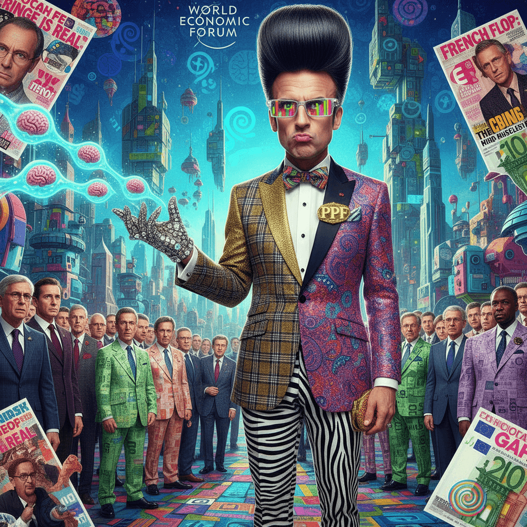 Macron as a rejected Zoolander-Bond hybrid sends actual brainworms