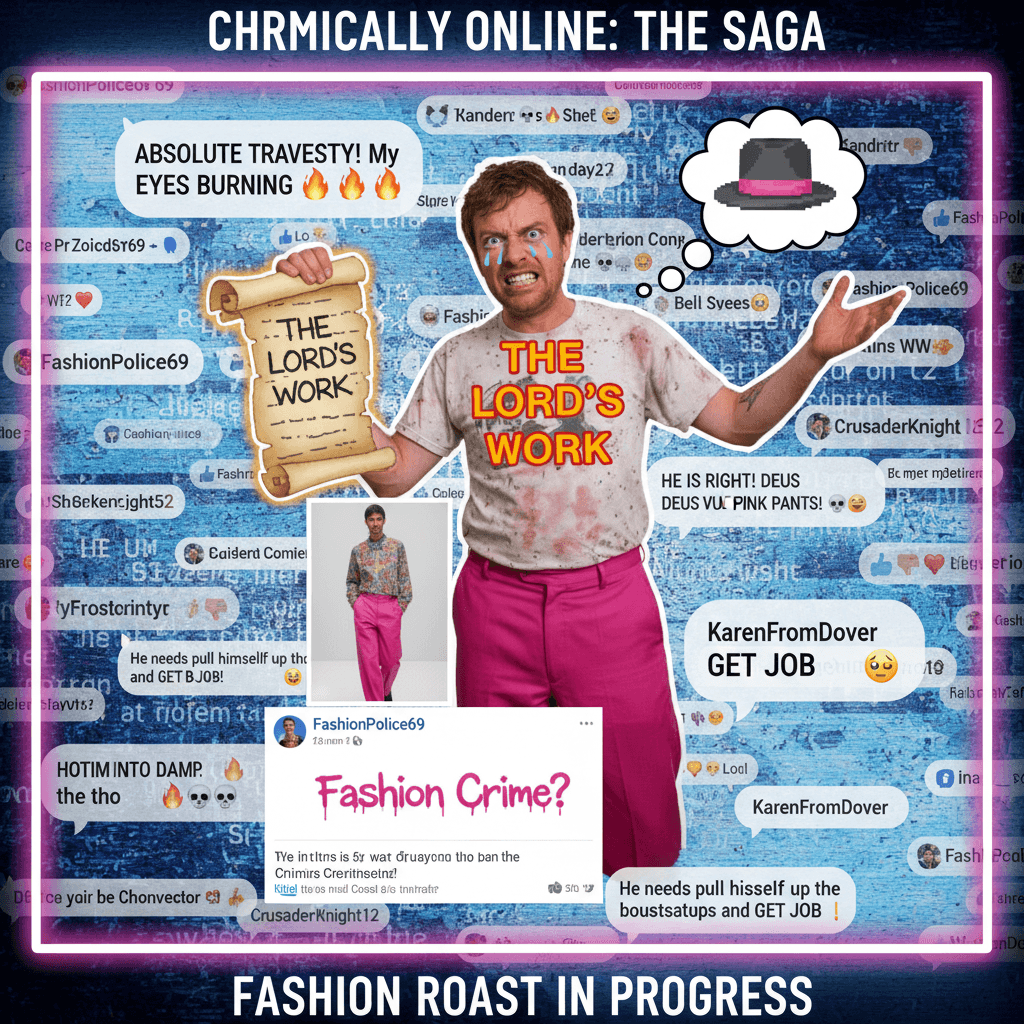 incel explaining while wearing pink trousers: the lord's work or fashion crime?