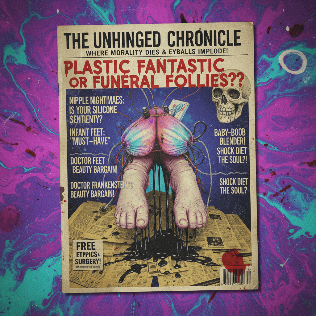 Dead baby feet + boob job question = peak unhinged magazine energy