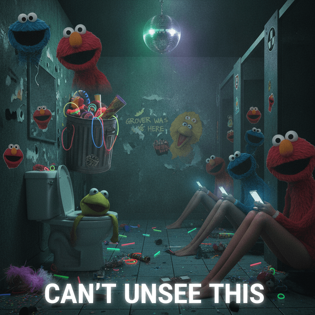 Sesame Street meets 3am club bathroom energy