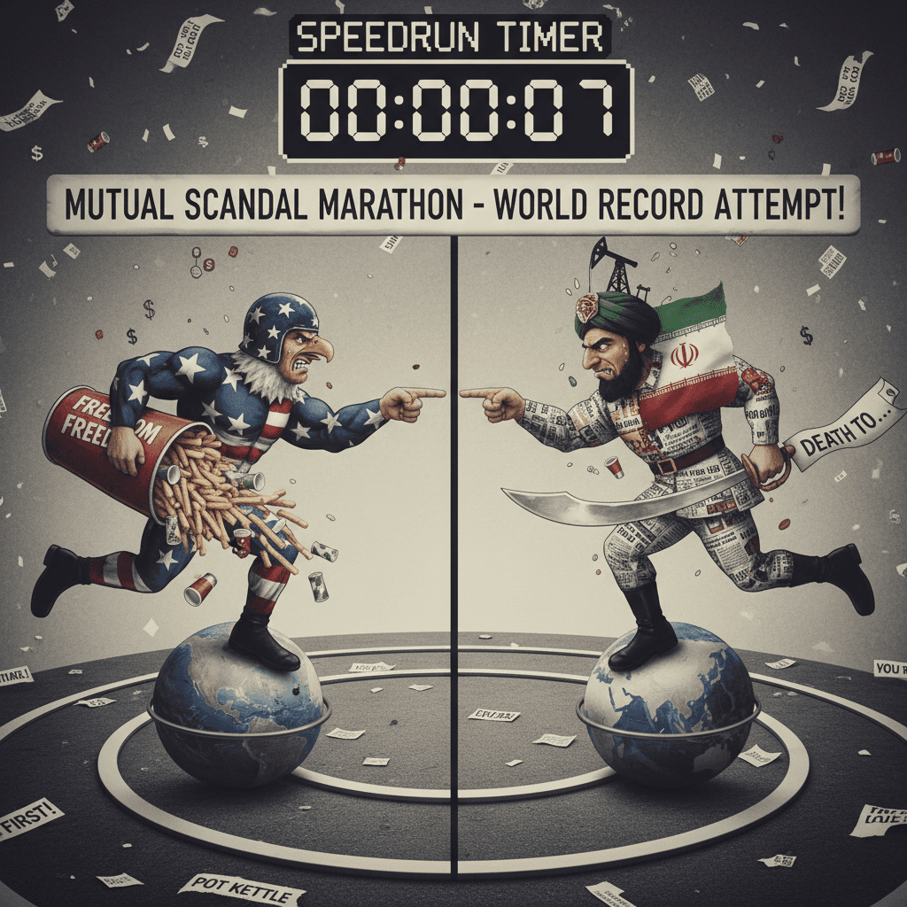 accelerationist humor: usa & iran mutual scolding speedrun