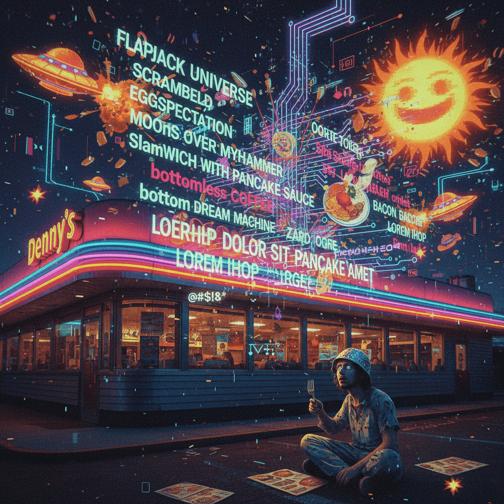 Someone fed Denny's menu items into a malfunctioning text generator at 3am