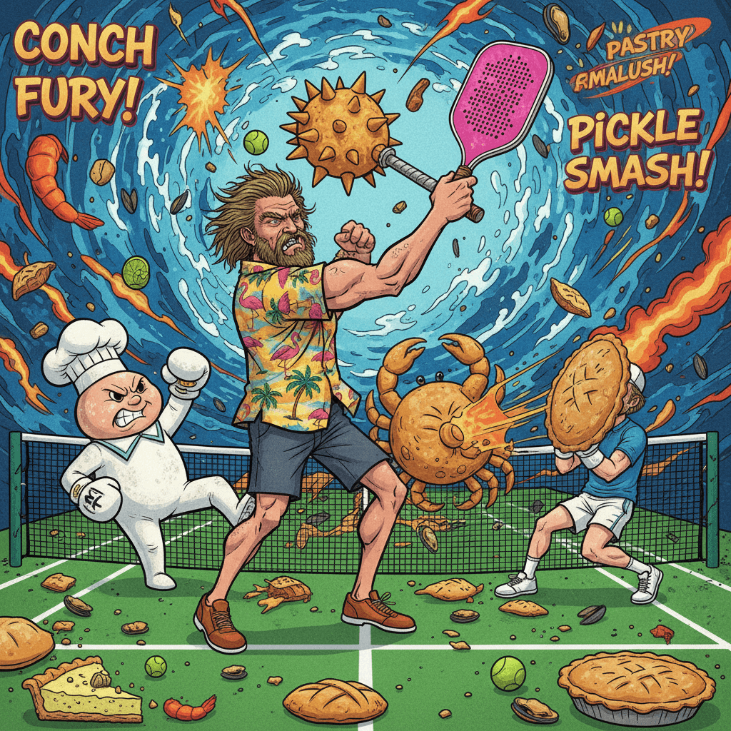 Doughboy weaponizes seafood pastry in pickleball turf war
