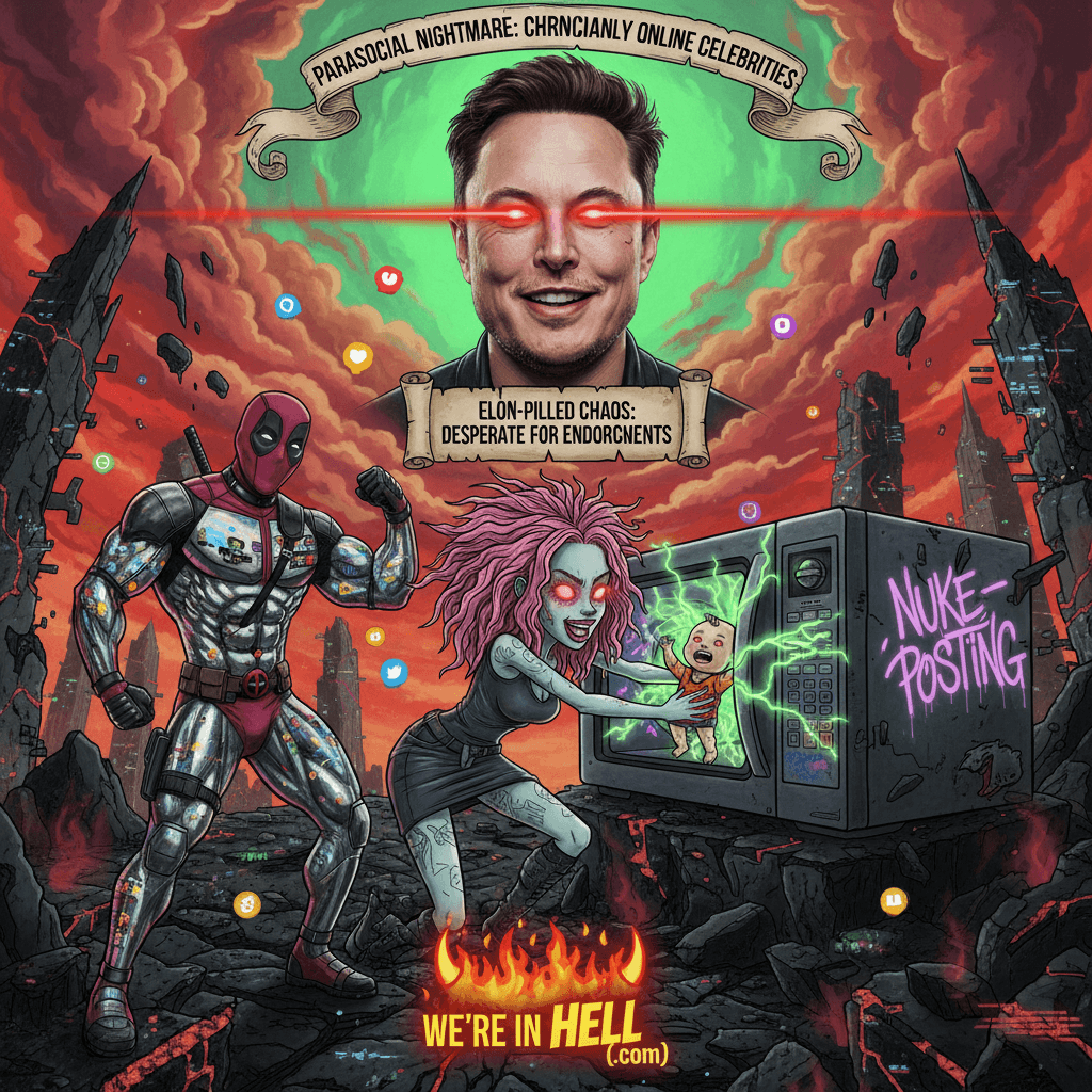 grimes microwaves son; elon wants deadpool glow-up; we're in hell