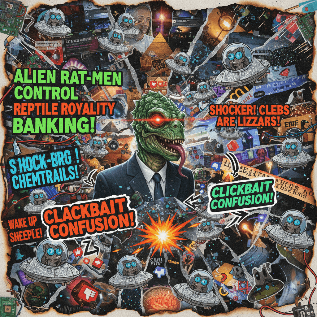 Peak brain-rot: reptilians, space rodents, and SHOCKER content scattered like conspiracy mad libs