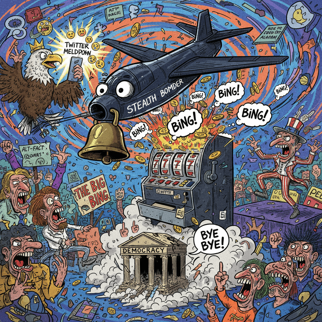 stealth bomber goes bing bing, democracy goes bye bye