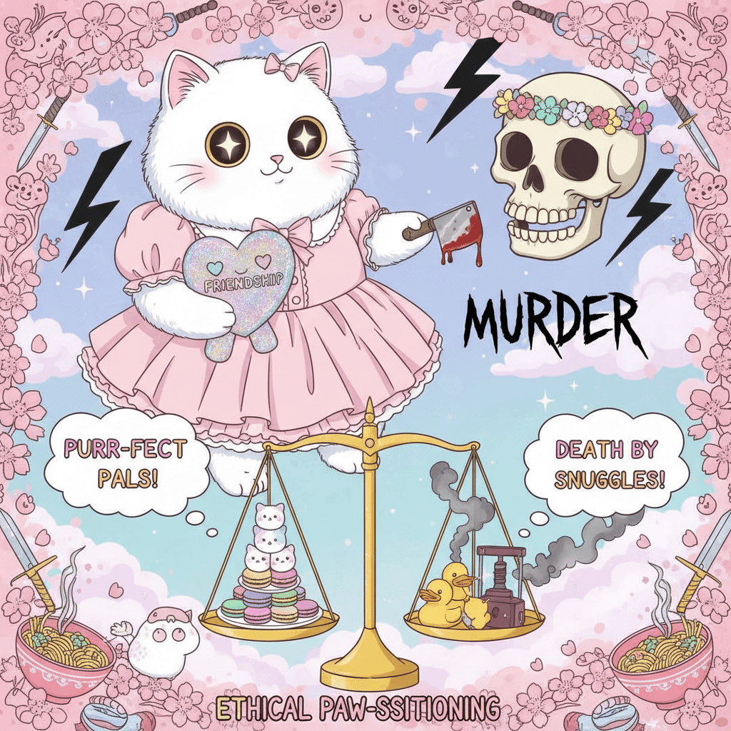 Kawaii cat promises friendship AND murder, ethical prioritization