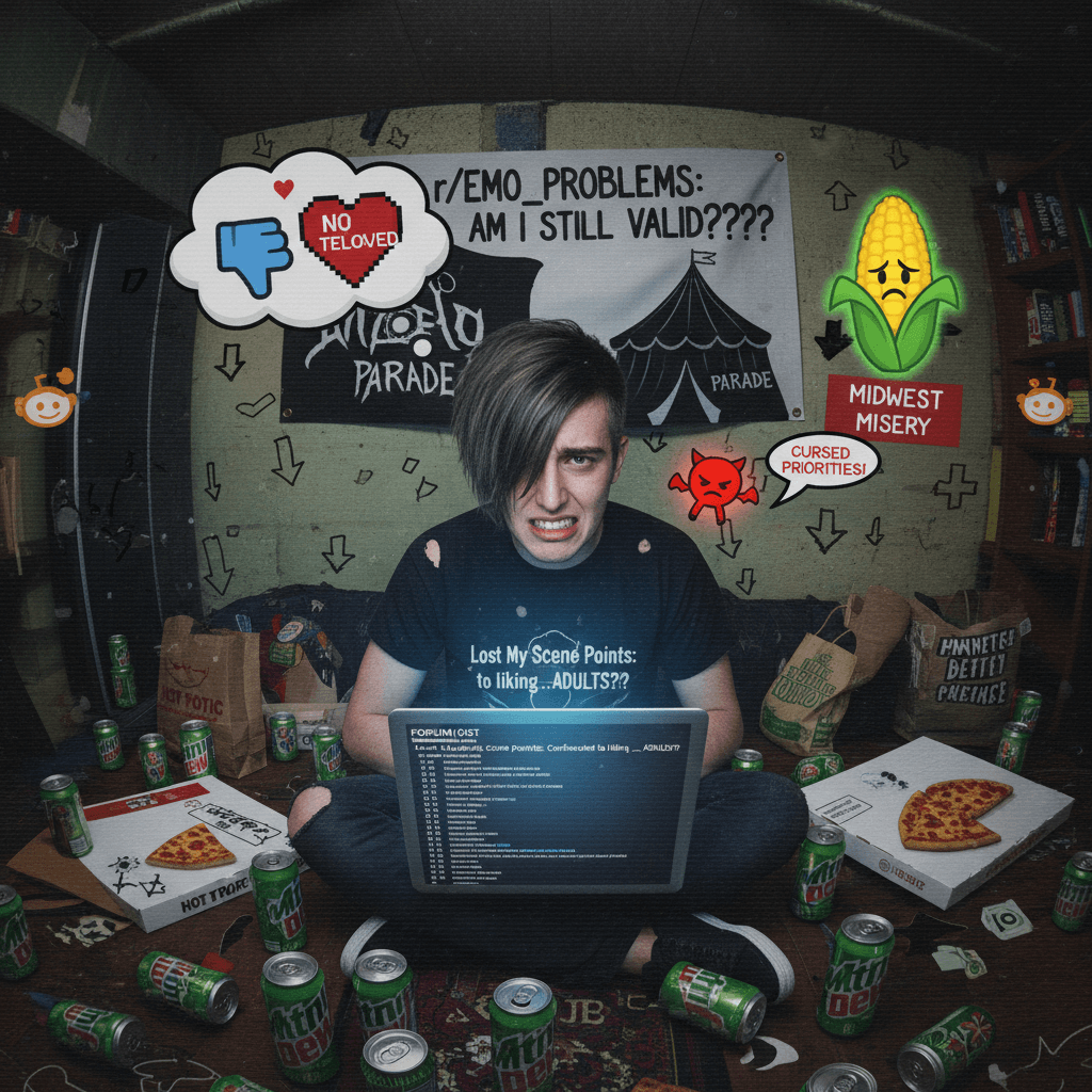 guy worried emo cred destroyed by not being into teenagers