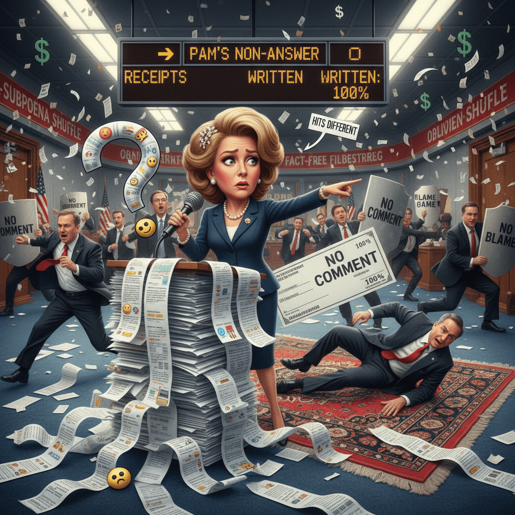 Pam's non-answer hits different when the receipts are already written