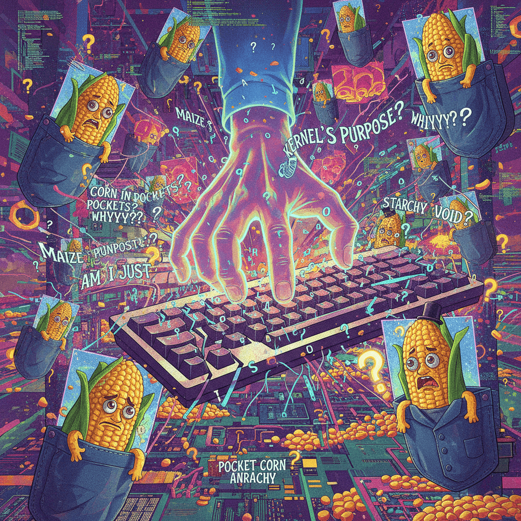 random letter salad asking existential questions about corn in pockets