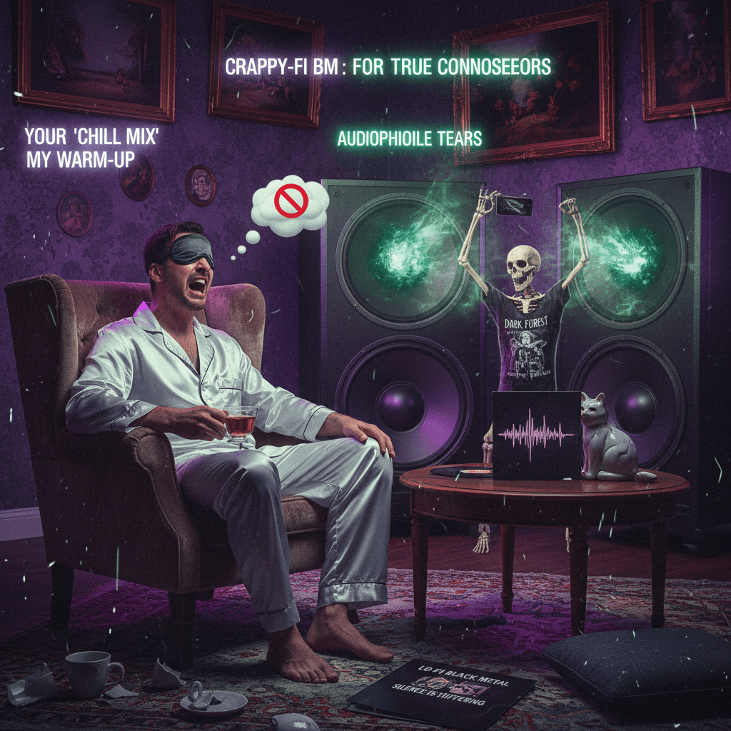 guy wants quiet, gets lo-fi black metal instead. no.