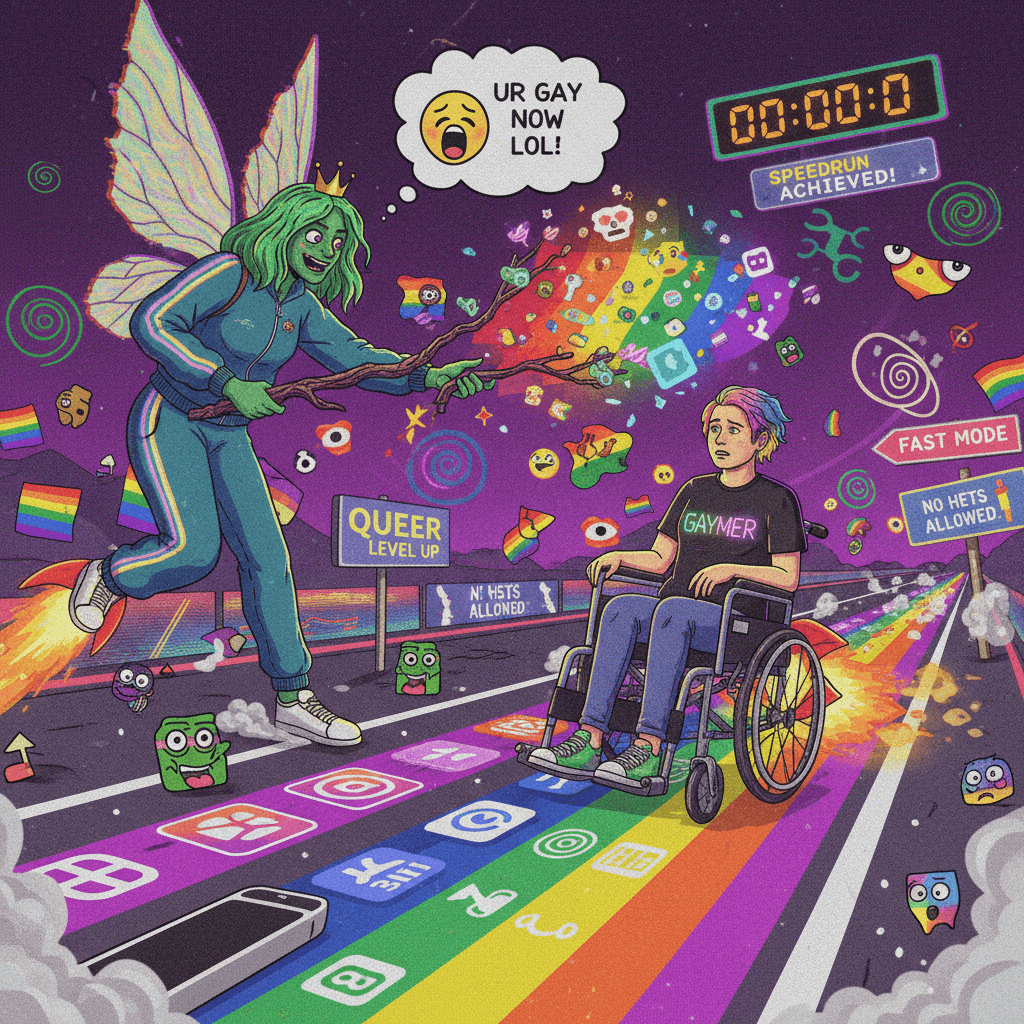 Fairy godmother speedruns your sexuality with an antidick stick