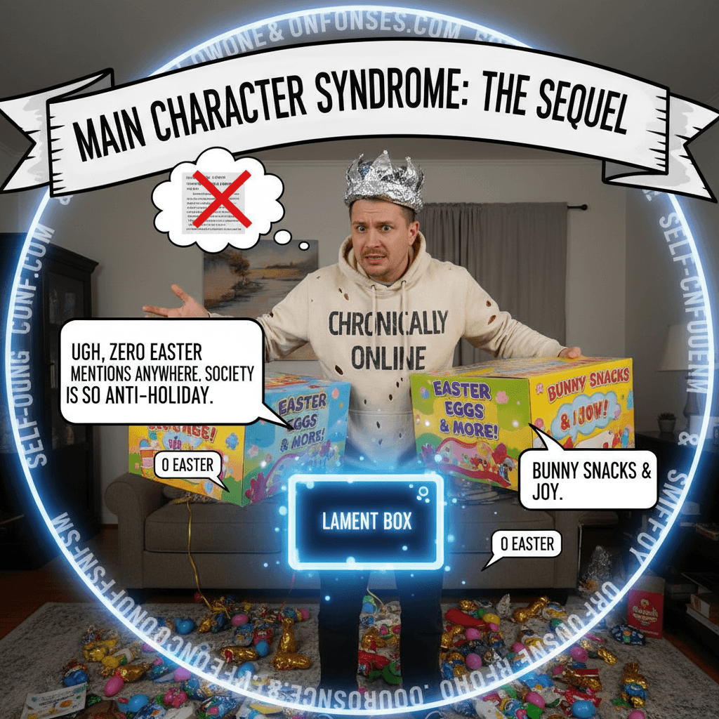 Complains about zero Easter mentions while literally holding Easter boxes