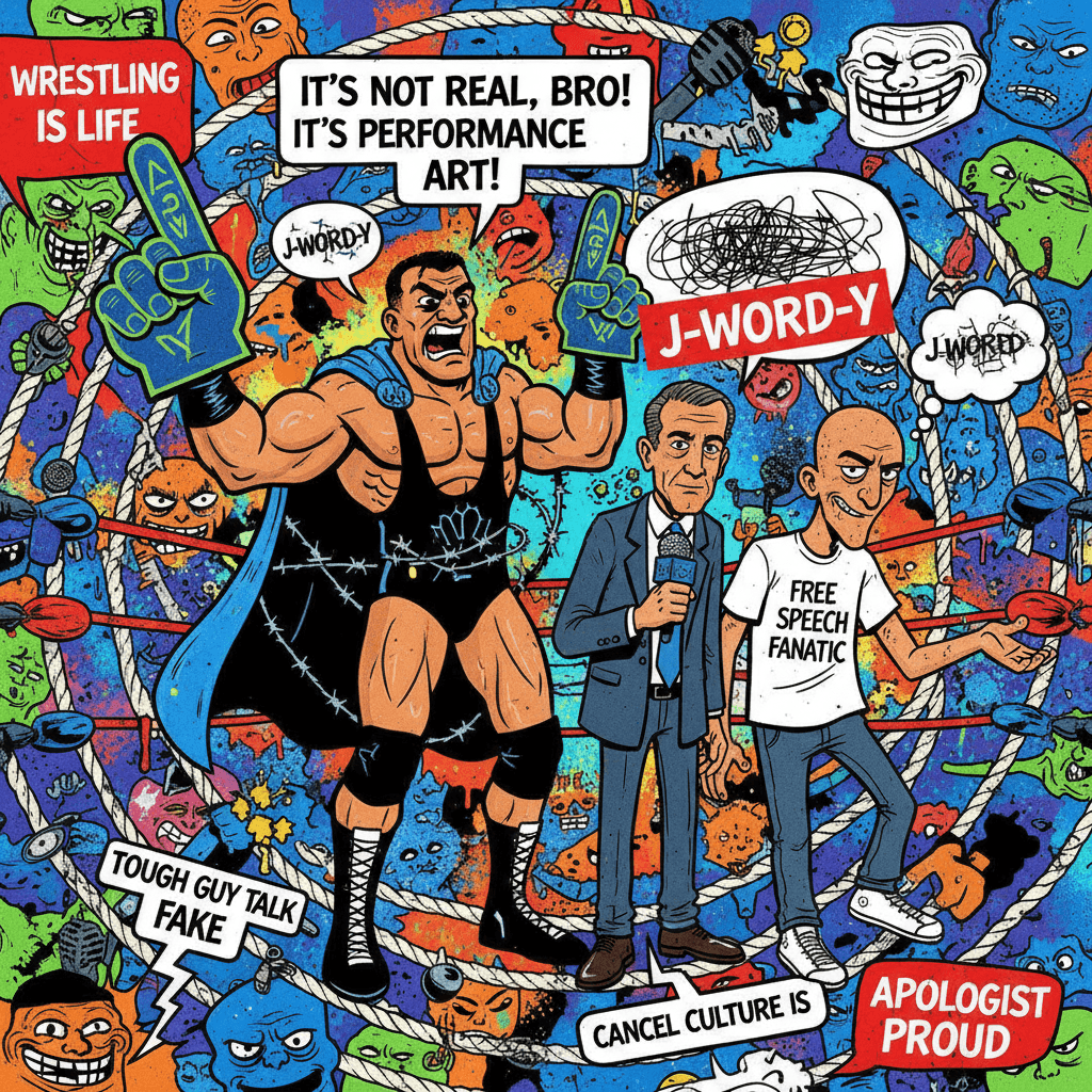 guy defends wrestling violence, casually slurs while defending slur-thrower