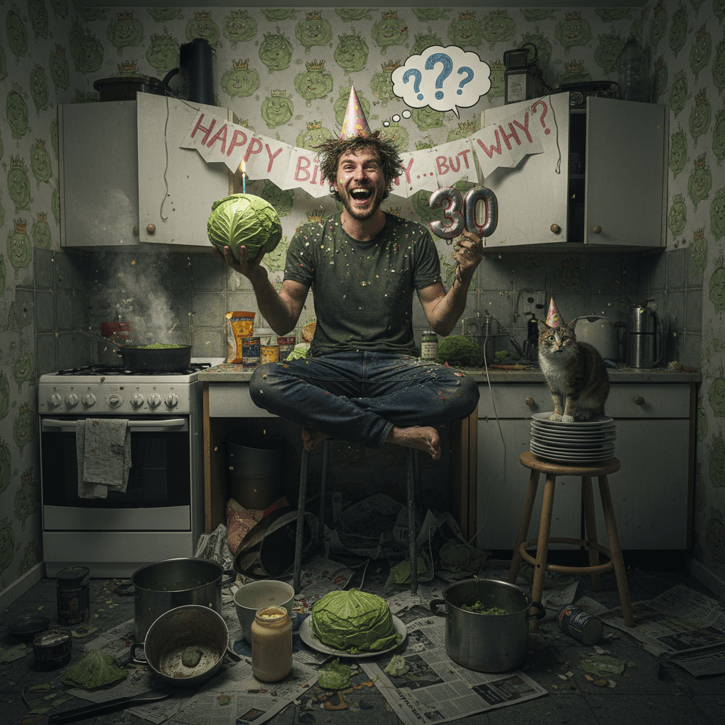 man celebrates birthday alone with half cabbage, questions remain
