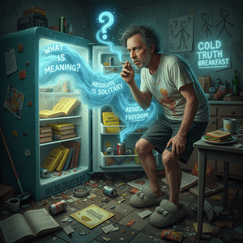 Dad discovers existentialism at 3am via refrigerator smoke break