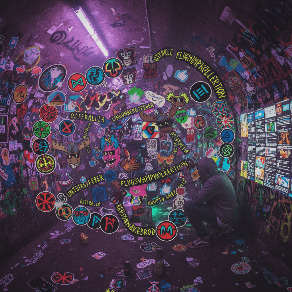 Swedish word salad meets sticker collection fever dream