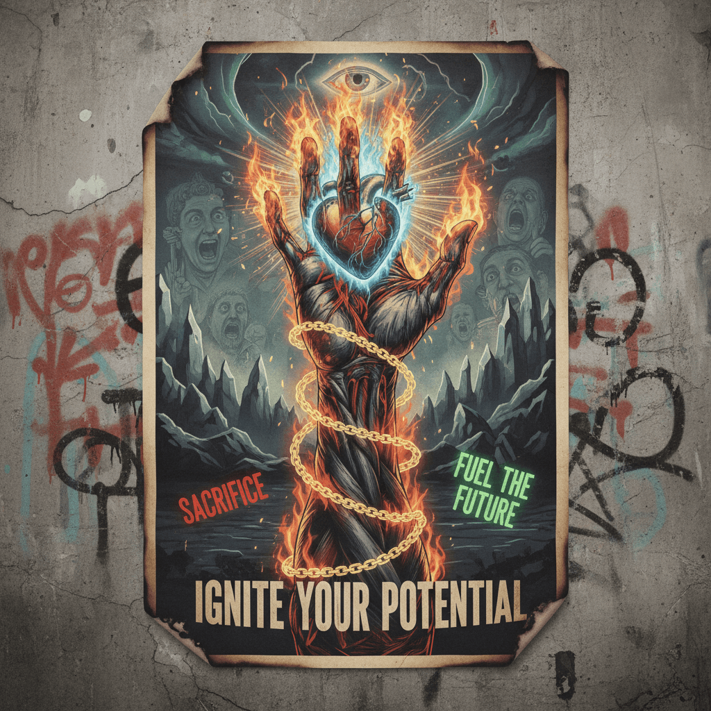 motivational poster but make it hand-literally-on-fire coded