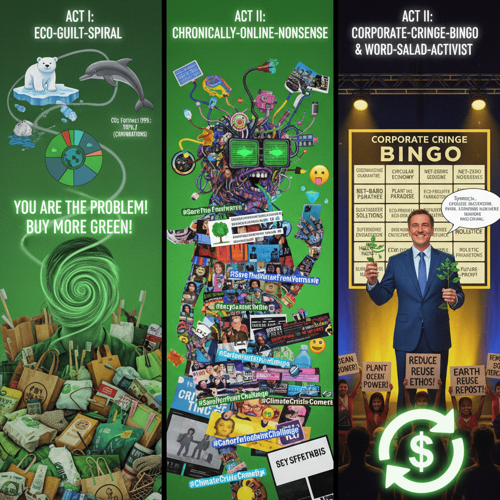 sustainability theater meets internet brain rot in three acts