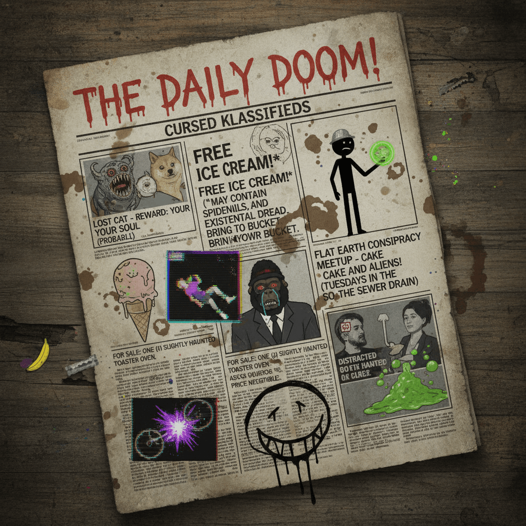 Newspaper ads but make them absolutely unhinged and disgusting