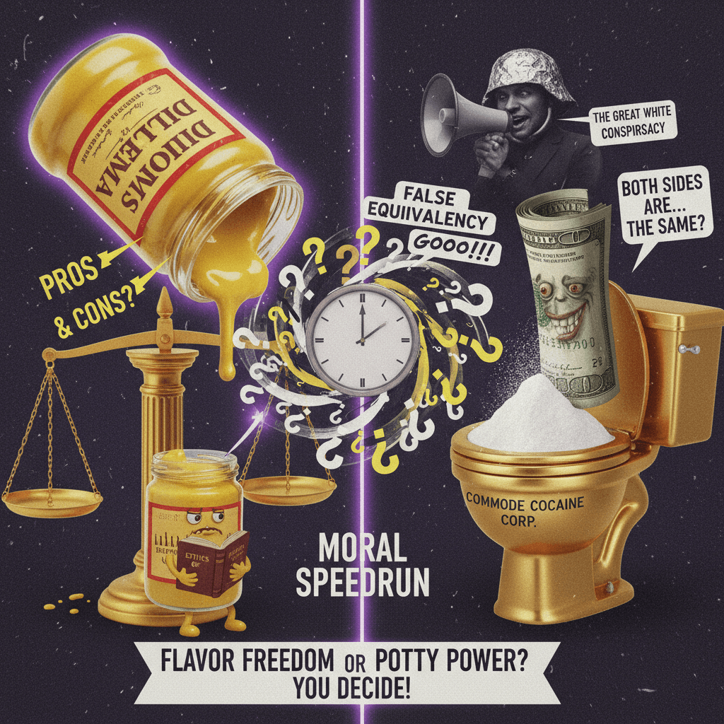 Dijon mustard vs. toilet cocaine: a serious moral equivalency