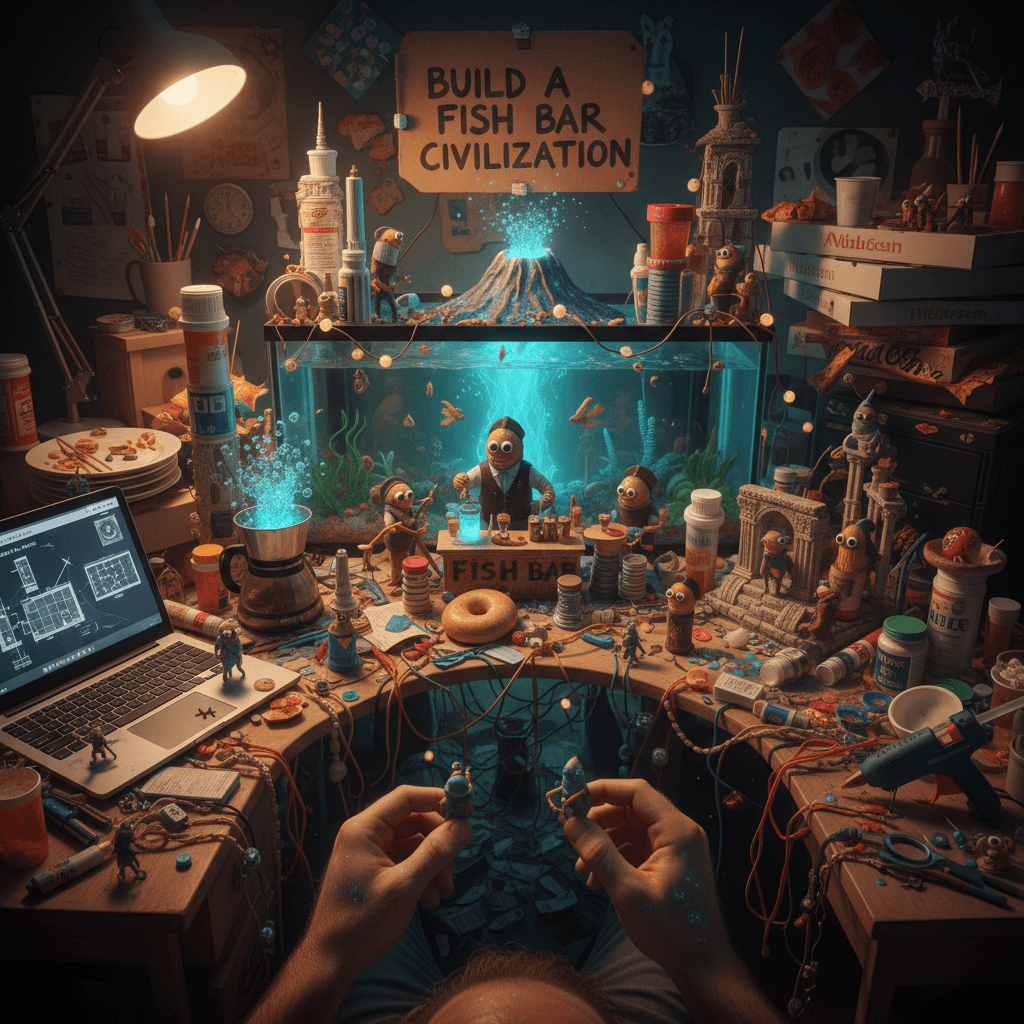 adderall said clean room, brain said BUILD A FISH BAR CIVILIZATION